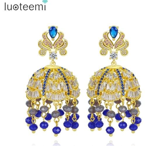 LUOTEEMI Luxury Indian Jhunmka Fashion Jewelry for Women Party Wedding Drop Earrings Ethnic Crystal Beads Bijoux Christmas Gifts