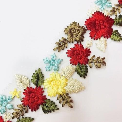 Net mesh floral embroidery organza fabric 6.5cm garment headwear accessories textile bridal doll wedding dress trim ribbon DIY