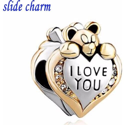 Slide charm Free shipping Love the little mouse beads fit Pandora charm bracelet hand jewelry accessories Christmas gift
