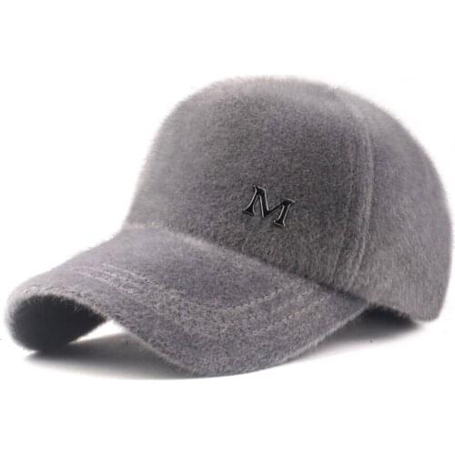 Keep warm Winter ladies fur ball hat letter M Baseball Cap retrro sports caps women bone gorras curved fitted washed vintage hat