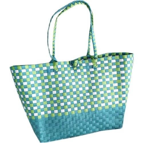 Large Capacity Shopper Basket Handmade Plastic Woven Womens Handbag Summer Vacation Beach Bag Vegetable Basket Female Straw Bag