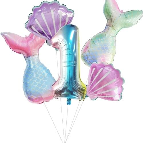 32inch Number 0-9 Globos Little Mermaid Tails Shell Shaped Aluminum Foil Balloons Girls Baby Shower Birthday Party Decoration