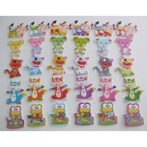 WBNAKN Mix patterns Mix colors Lovely animal Buttons for baby clothes sewing accessories 150pcs/lot children Button wooden