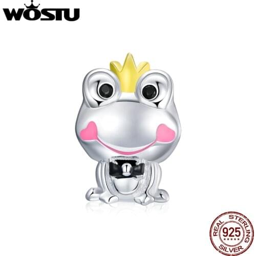 WOSTU 925 Sterling Silver Gentle Frog Pendant Animal Charm Fit Original Bracelet DIY Necklace Pendant Jewelry CQC1769