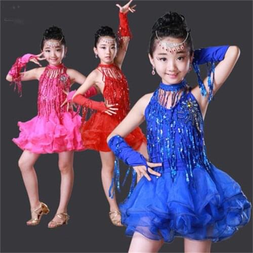 New Fashion Latin Dance Skirt Summer Costume Girls Sequin Tassel Modern Childrens Dance Competition Girls Performance Costume