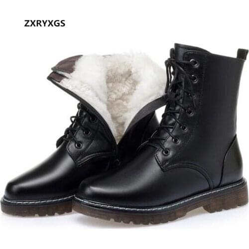 2020 New Top Cowhide Genuine Leather Boots Women Boots Martin Boots Large Size Non-slip Soft Sole Comfort Warm Shoes Snow Boots