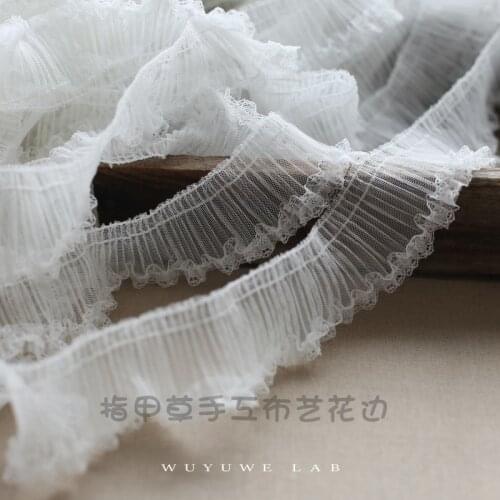 1M White Pleated Mesh Flower Embroidery Lace Trims Ribbon Trimmings Dress DIY Accessories Lace Fabric Sewing Crafts Material