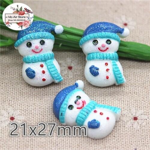 10pcs Resin kawaii blue Christmas snowman flat back Cabochon Art Decoration Charm hair bow center scrapbook 21x27mm