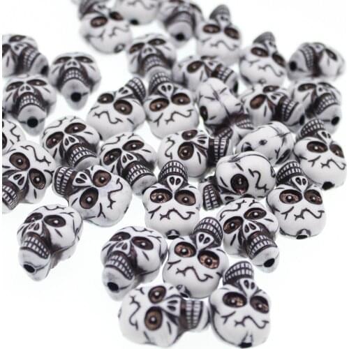 25Pcs White Acrylic Halloween Gothic Skull Beads For Jewelry Making(Double side)
