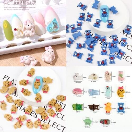 30pc/Lot Cute Cartoon animal series 14 Shapes High Quality DIY Nail Decoration 3D Resin Cartoon Nail Art Accessories