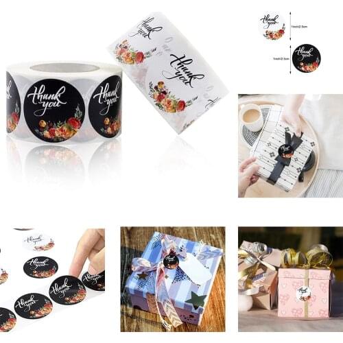 500pcs/roll Thank You Stickers Gift Seal Labels Flower Plant Design Scrapbooking For Package Material Shopping Party Decor