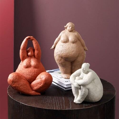 Abstract Resin Fat Lady For Interior Desk Accessories Home Decoration Home Living Room Nordic Woman Statue Craft Gifts