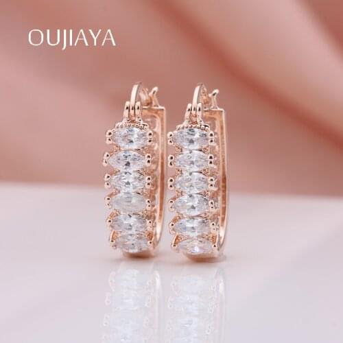 OUJIAYA Sunlight Big Drop Earrings 585 Rose Gold Round Horse eye shape Natural Zircon Dangle Earrings Wedding Party Simple A2
