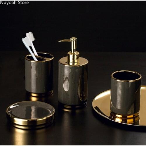 Household Bathroom Set Ceramic Toothbrush Holder/Soap Dish/Lotion Bottle Mouth Cup Light Luxury Bathroom Decoration Accessories