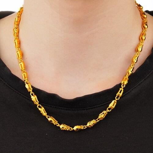 Top Quality 24K Gold chain necklaces for men women jewelry Never fade choker chian necklace Free shipping