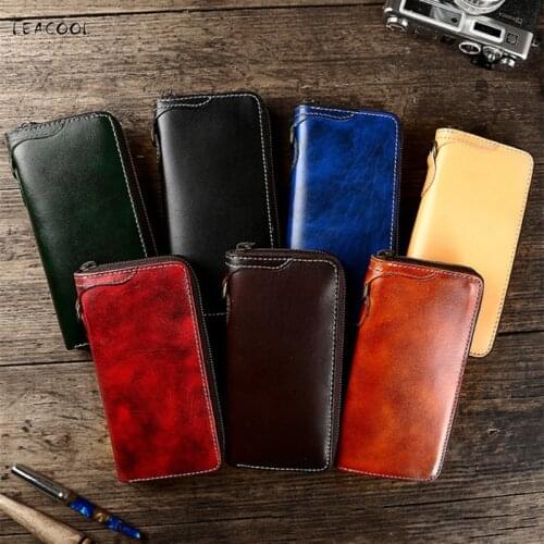 Genuine Leather Long Wallet For Man Card Holder Big Zip Around Genuine Leather Cell Phone Clutch Purse mens Business Wallet