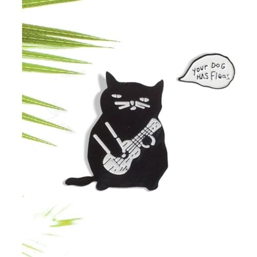 Rock black cat enamel metal pin guitar music cat info symbol fun cartoon animal badge hip hop punk clothes lapel brooch jewelry