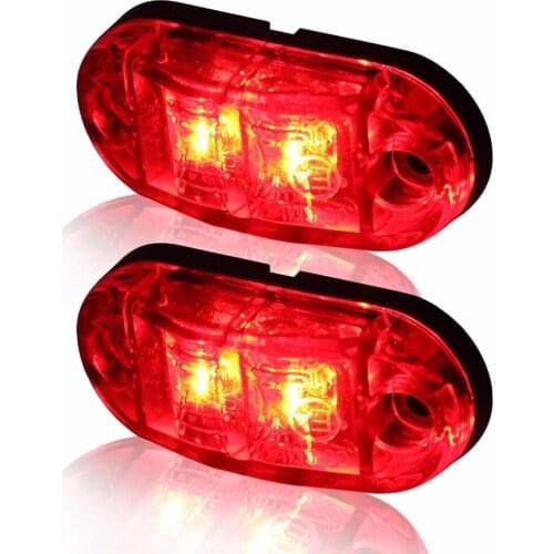 Fuleem 2PCS Red LED 2.5INCH 2 Diode Light Oval Clearance Trailer Truck LED Side Marker Lamp 12V 24V Waterproof