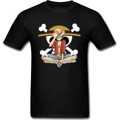 Pirate King Tee Shirt For Male One Piece T-shirt Mens Cotton Tshirt Luffy Straw Hat Logo Tops Vintage Skull Streetwear Wholesale