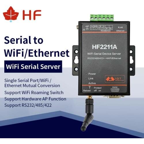 HF2211 Device with Antenna Industrial Modbus Serial RS232 RS485 RS422 to WiFi Ethernet Converter Modbus 4M Flash Connector