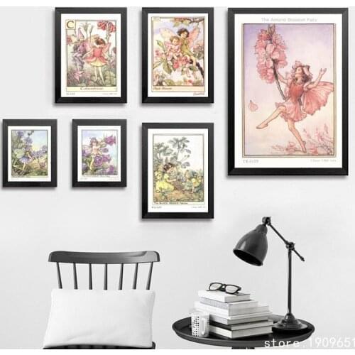 Cotton No frame cartoon little angel flowers canvas printings oil painting printed on cotton home wall art decoration picture