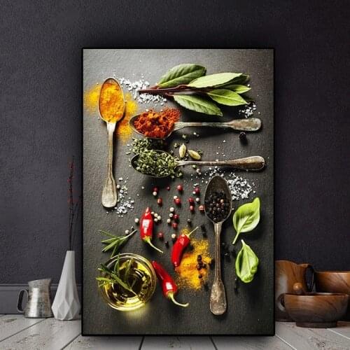Grains Spices Spoon Peppers Kitchen Canvas Painting Cuadros Scandinavian Posters and Prints Wall Art Food Picture Living Room