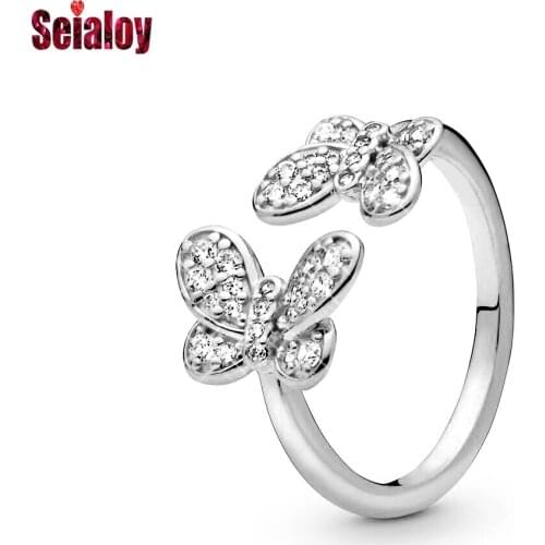 Seialoy Fashion Crystal Butterfly Rings For Women Girls Original Stackable Charm Ring Fit Couple Family Friend Party Jewelry