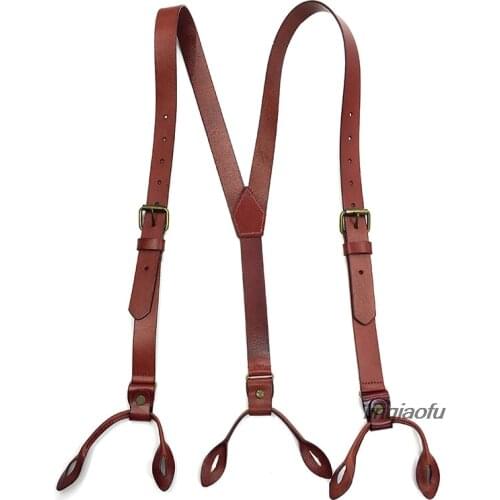 Buttoned top leather suspender belt, vegetable-tanned leather English retro leather strap