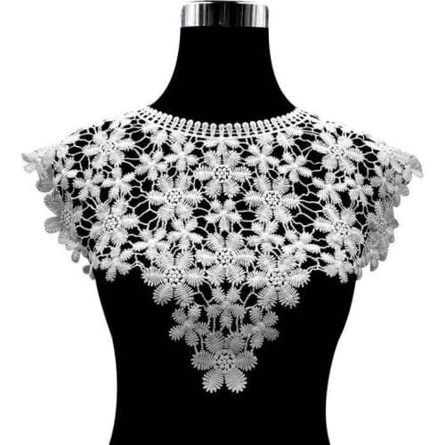 Off white lace collar, crochet flowers venice lace collar applique, round shape neckline collar motif sold by 1 piece
