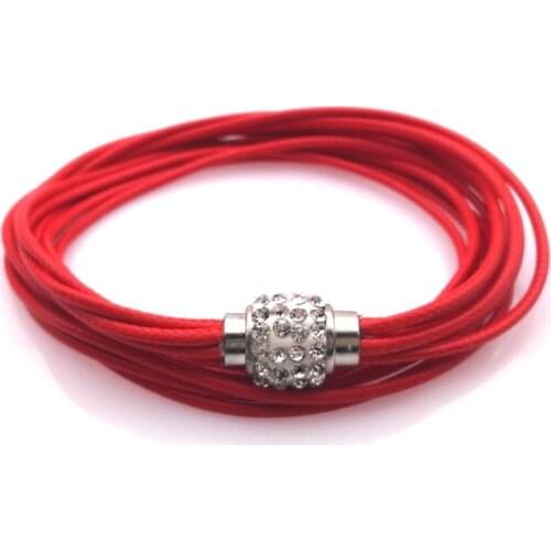 2016 Hot Selling Vintage Charm Multilayer Red Leather Bracelet Rhinestone Bracelet Magnetic Buckle Cuff Bracelets For Women