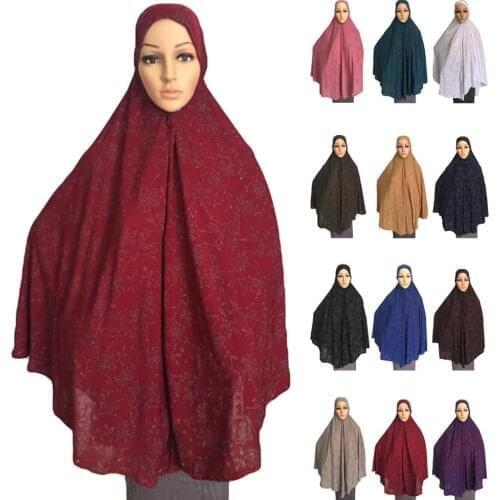 Muslim Women Prayer Hijab Large Overhead Amira Flower Print Headscarf Head Neck Full Cover Islamic Arab Headwear Caps New