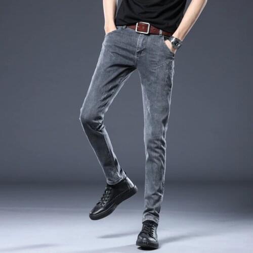 BROWON Vintage Style Men Pants Jeans Slim Fit Mid Waist Button Design Plus Size Classic Skinny Jeans Men Pencil Pant
