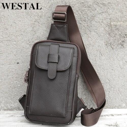 WESTAL Men Chest Bags Male Sling Bag Mens Shoulder Bag Genuine Leather Messenger Crossbody Bags for Men Casual Chest Pack