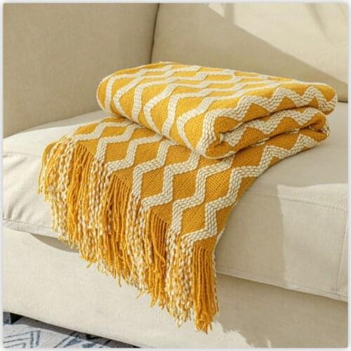 Textile City Nordic Style Spring Tassel Blanket Geometric Home Deco Nap Cover Soft and Warm Soogan for Picnic 130x220cm