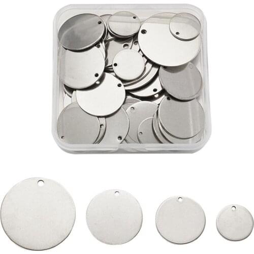 Pandahall 60pcs/box Stainless Steel Blank Stapmping Tag Pendants Flat Round Charms For DIY Making Necklace Bracelet Jewelry