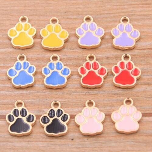 20pcs 10*14mm 6 Color Alloy Metal KC Drop Oil Dog Cat Bear Paw Charms Animal Pendant For DIY Bracelet Necklace Jewelry Making