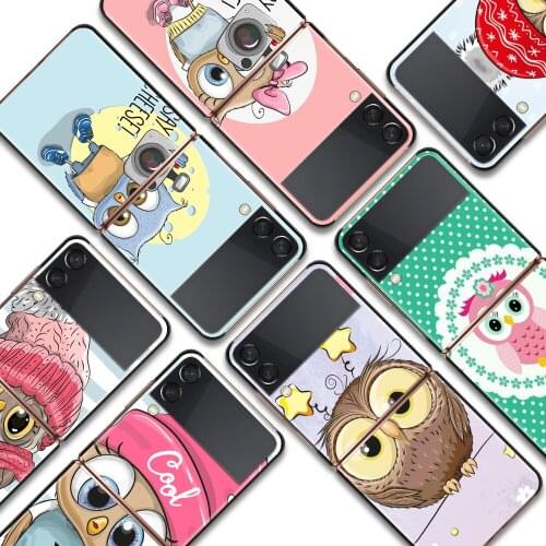 Cute Owl Hearts Lover Shockproof Cover for Samsung Galaxy Z Flip Flip3 5G Black Phone Case Shell Hard Fundas Coque Capa