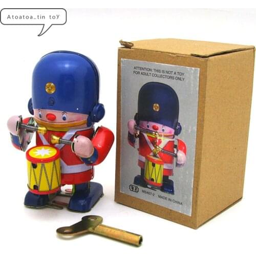 Vintage Collection Drumming robot Tin toys Classic Clockwork Wind Up Robot Model Tin Toys For Adult Kids Collectible Gift