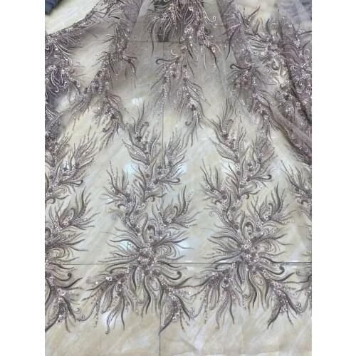 High quality SYJ-398685 french sequins lace african tulle fabric nigerian handmade beaded embroidery with beads