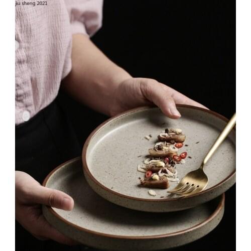 Japanese Retro Dinner Plate Ceramic Western Steak Ramen Plate Hone Round Fruit Dessert Sushi Plate Hotel Restaurant Tableware