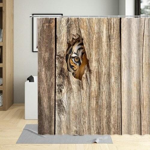Tiger Cute Forest Animal Wood Pattern Shower Curtain Waterproof Polyester Fabric Bathroom Curtains For Home Decor With Hooks