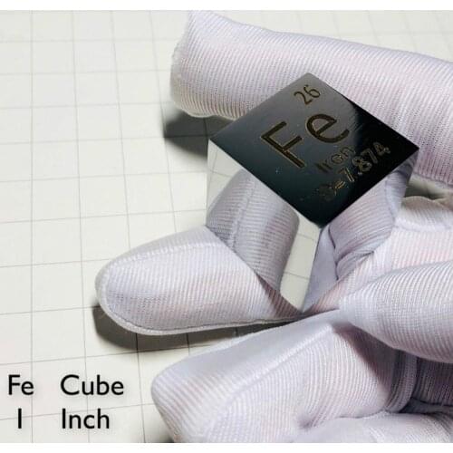 99.95% High Purity Mirror polished Iron Element Cube 25.4mm Metal Density Cubes Carved Element Periodic Table Cube