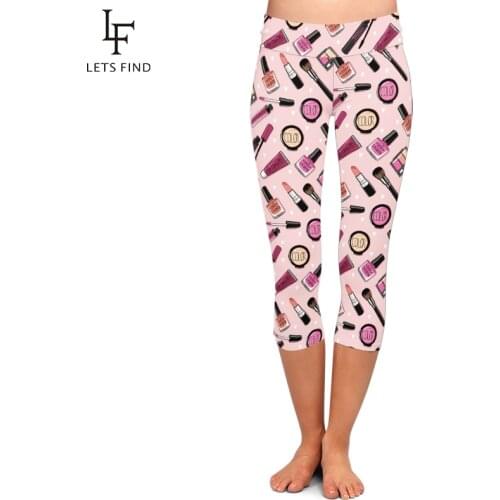 Summer New Fashion Colour Makeup Print Womens 3/4 Length High Waist Plus Size Capri Legging High Elastic Pants