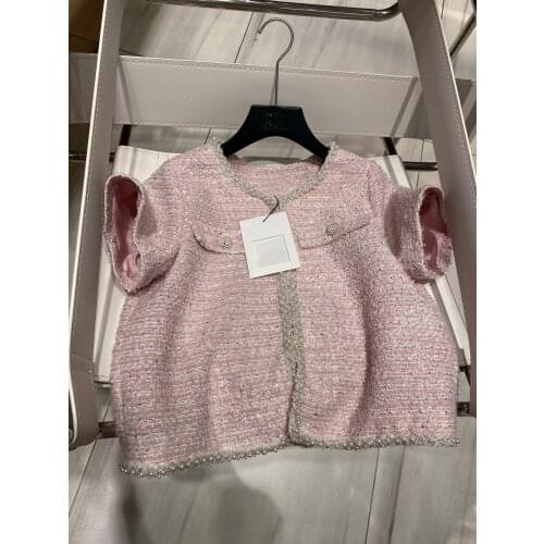 Autumn New 2021SS Women Pearl Tweed Vest Coat Female High QualityJacket 2 Color Gdnz 6.23