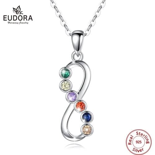 Eudora 925 Sterling sillver Happiness 8 Shape Necklace Infinity Necklace with colorful CZ For Women Girl Friendship Jewelry D553