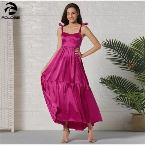 FOLOBE Sexy Spaghetti Straps Bohemian Dress Fuchsia Patchwork irregular Fuchsia Women Summer Dress 2020 Hot Selling