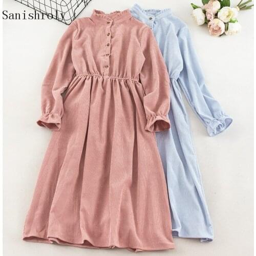 Sanishroly New Spring Autumn Vintage Women Long Sleeve Dress High Waist Long Dresses Female A-line Shirt Dress Vestidos SE812