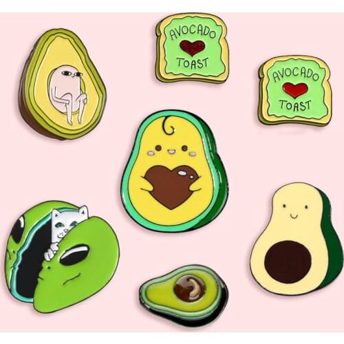 Avocado Metal Enamel Brooch Lovely Smile Cat Love Bread Jam Badge Pin Fun Trendy Clothing Backpack Jewelry Accessories Gift