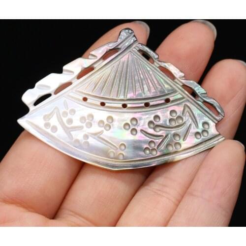 1pcs Natural Black Shell Pendant Carved Hollow Fan Mother of Pearl Charms for Women Handmade DIY Hairpin Necklace Making Jewelry