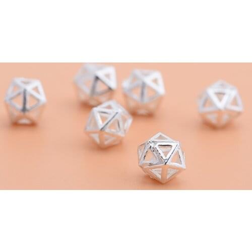 10PCS Hollow diamond block Bead 925 pure silver loose bead handmade DIY beading material Bracelet accessories